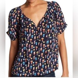 Joie Cocktail Print Silk Chiffon Blouse Size S button up Multi style 3291A-22366